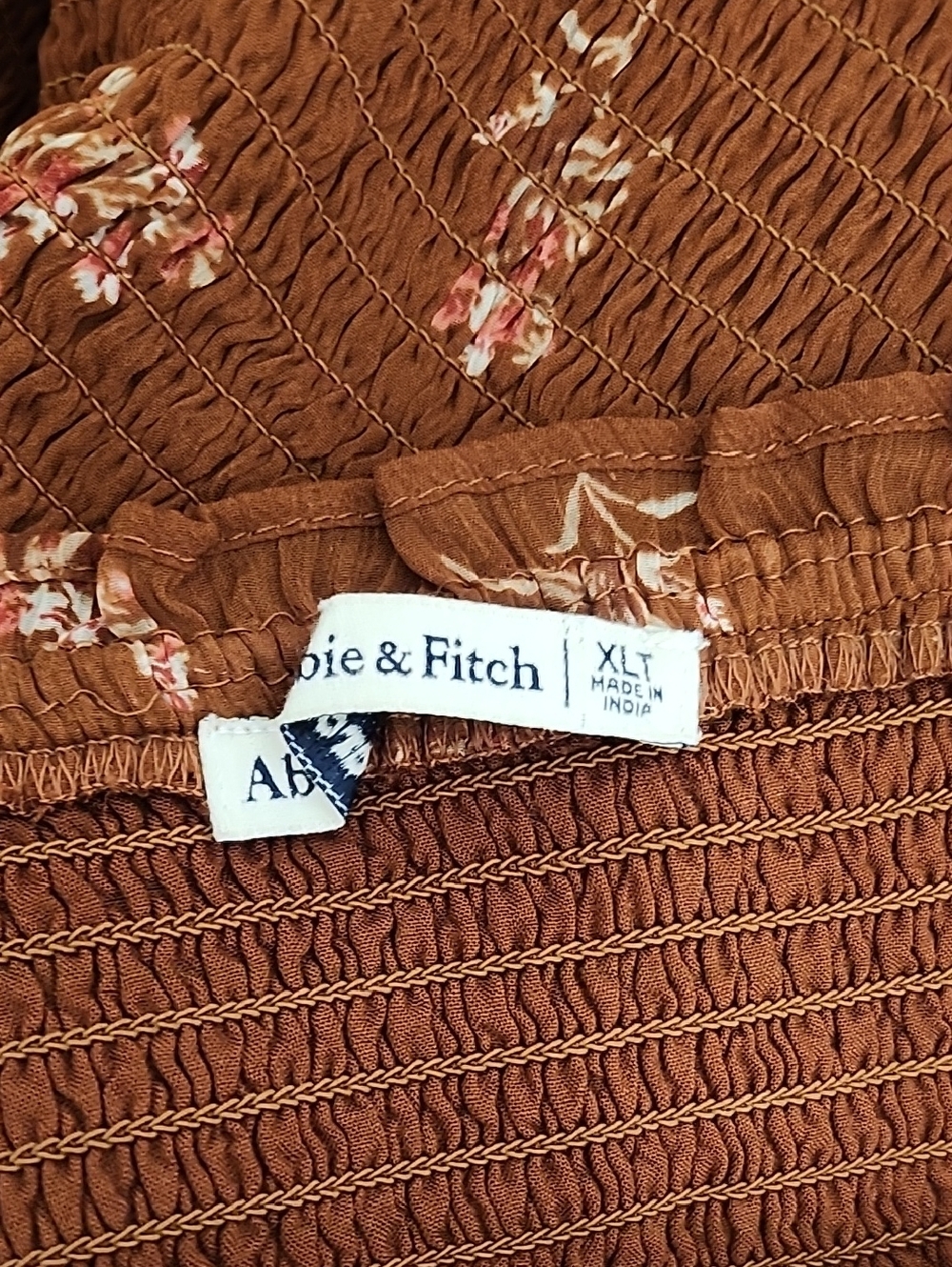 Abercrombie&Fitch Tie-Strap Smocked Mid Dress Chocolate brown floral print Sz XL - Picture 15 of 16